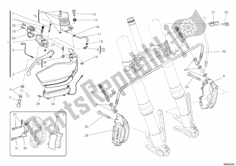 Tutte le parti per il Sistema Frenante Anteriore del Ducati Multistrada 1200 ABS USA 2011